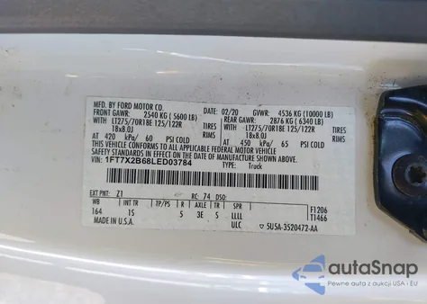 2020 Ford F-250 Xl from USA, damaged, VIN 1FT7X2B68LED03784